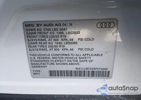 2024 Audi Q4 E-Tron Premium Plus 55 Quattro z USA, uszkodzony, nr VIN WA1LUBFZ2RP073999